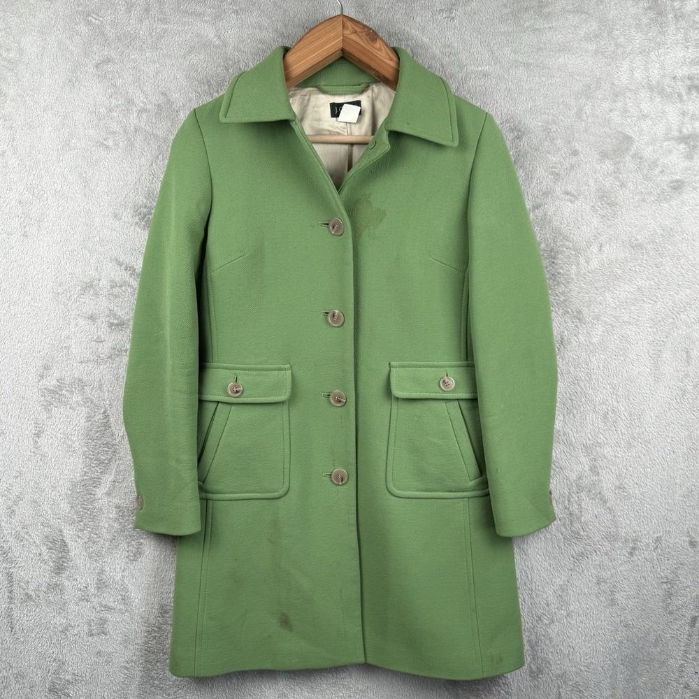 J.Crew Wool Coat Size 6 Green Office Feminine Trench Coat Retro Preppy Outdoors